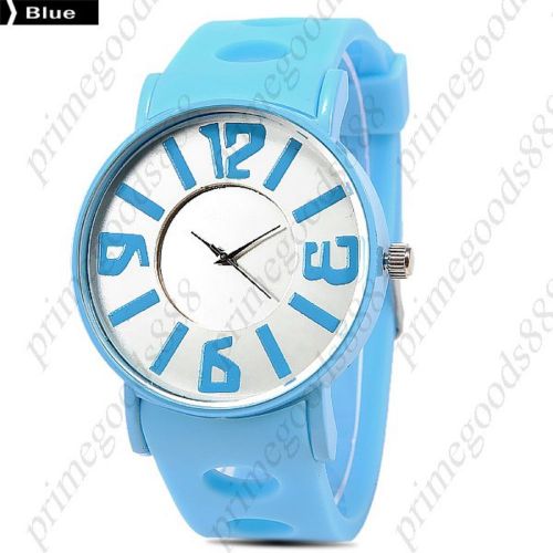 Round Case Rubber Band  Analog Quartz Lady Ladies Wristwatch Women&#039;s Blue