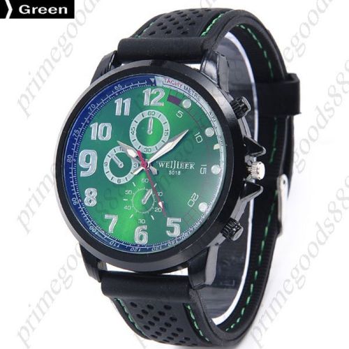 Fashion Silica Gel Sub Dials Quartz Analog Men&#039;s Wristwatch Free Shipping Green