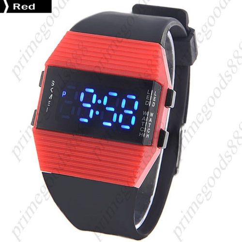 Unisex LED Digital Wrist Watch Rubber Strap in Red Free Shipping WristWatch