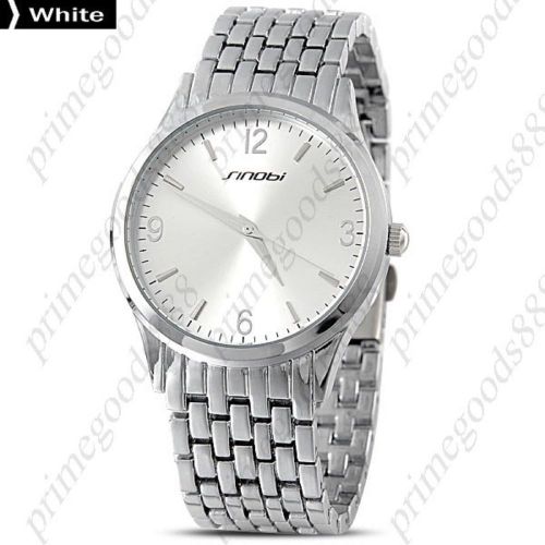 Stainless Steel Men&#039;s Analog Quartz Wrist Wristwatch Free Shipping Silver White