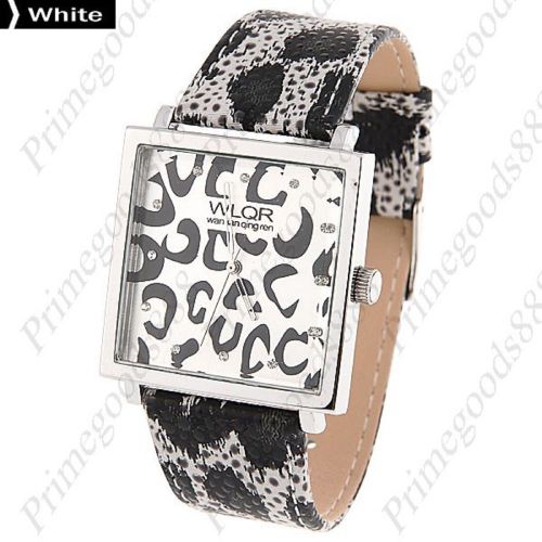 Square Panther Analog Wrist Lady Ladies Quartz Wristwatch Women&#039;s White