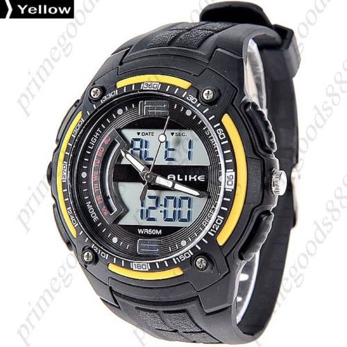 50 Meter Waterproof Digital Date Analog Men&#039;s Wrist Quartz Wristwatch Yellow