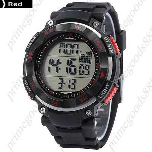 Digital LCD Stopwatch Date Alarm Silica Gel Free Shipping Men&#039;s Wristwatch Red