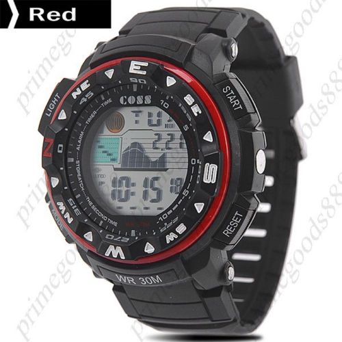 Lcd digital sports silica gel light wrist men&#039;s free shipping wristwatch red for sale
