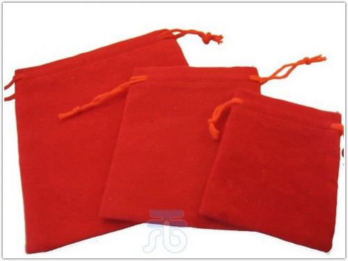 WHOLESALE LOT OF 100 RED VELVET JEWELRY POUCHES 4x4.7in