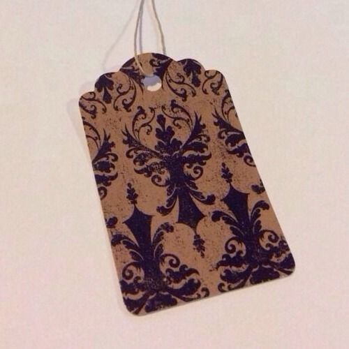 100 2x3 1/4&#034; distressed damask print price tags with string