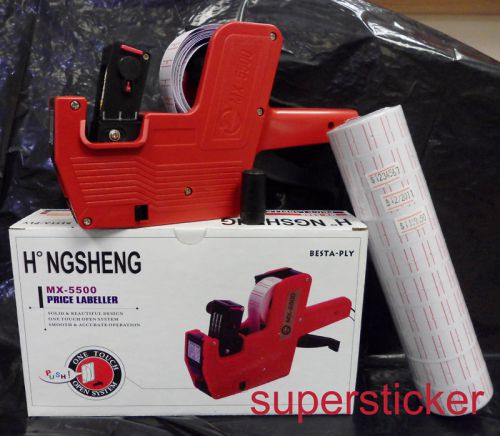 MX-5500 8 Digits Price Tag Gun + 5000 White w/ Red lines  labels +1 Ink