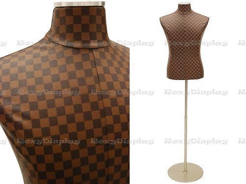 Male Brown Checker Pattern PU leather cover Body Form #JF-33M01PU-CHK+BS-04