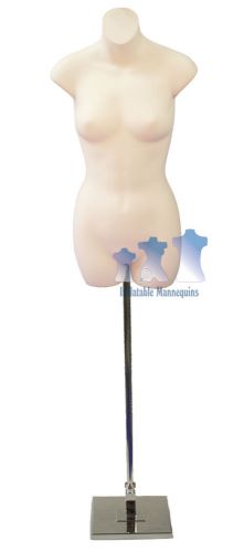 Female 3/4, Fleshtone and Tall Adjustable Mannequin Stand with 10&#034; Square Base