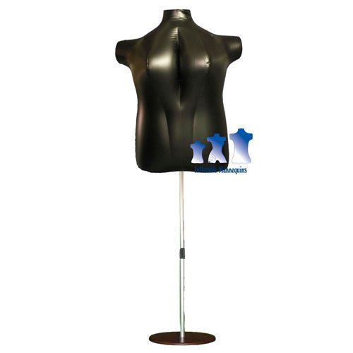Inflatable Female Torso Plus Size 2X, Black and Aluminum Adjustable Stand, Brown