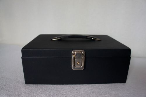 Black Metal Cash Box Locking Hatch Petty Cash Money Box with 7-Compartment Tray