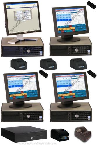New 3 stn delivery touchscreen pos system w back office comptuer &amp; barcode print for sale