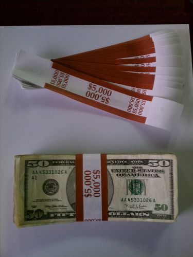 1000  New Self-Sealing Currency Bands - $5000 Denomination - Straps Money Fifty