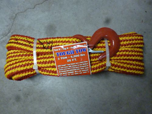 ATWOOD ROPE TOUGH TOW ROPE 3 TON 6000 LBS 20 FT POLY FIBER WITH HOOK &amp; LOOP