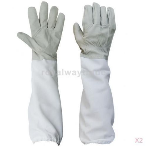 2x  beekeeping gloves with long sleeves protect for beekeeper- grey &amp; white for sale