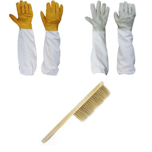 2 pairs Beekeeping Gloves with Long Sleeve + Pig Bristle Brush for Beekeeper