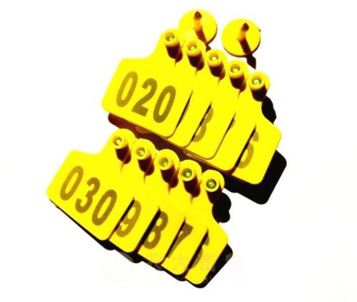 100sets New Yellow 75*60mm Sheep Goat Hog Beef Cow Ear Tag Lable With Number