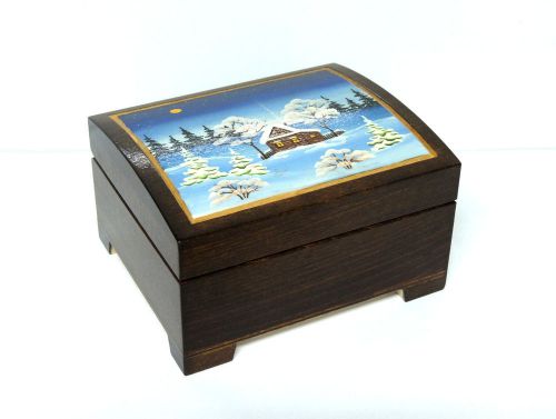 Handmade Wood Casket, Box with the drawn picture &#034;house in the winter&#034;