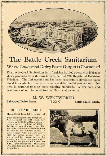 1925 ad battle creek sanitarium lakewood dairy farms - original advertising cl7 for sale