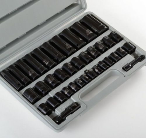 38pc 3/8&#034; &amp; 1/2&#034; drive duometric impact socket set automotive socket wrench kit for sale