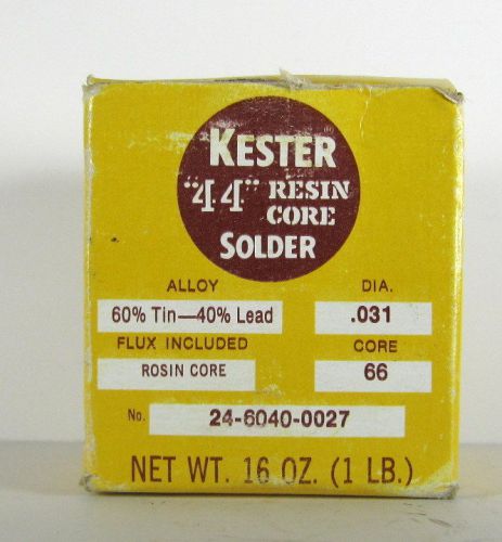 Solder, Kester &#034;44&#034; 60/40, Dia .031, Core 66, 1Lb, New, Reduced 20%