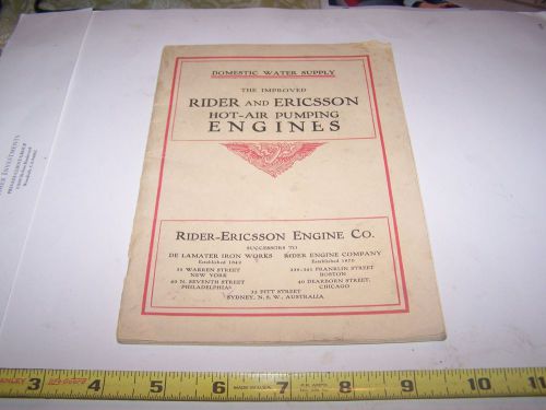 Original 1906 rider ericsson hot air pump engine catalog hit miss gas steam wow for sale
