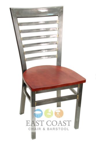 New gladiator clear coat full ladder back metal chair with mahogany wood seat for sale