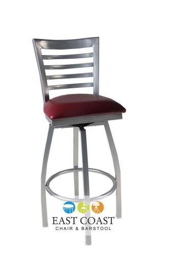 New gladiator silver full ladder back metal swivel bar stool w/ wine vinyl seat for sale
