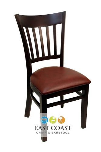 New gladiator walnut vertical back restaurant chair with wine vinyl seat for sale