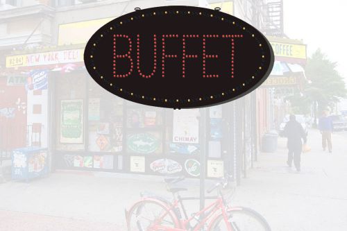 BUFFET LED Sign in Red, Chasing Border, 27&#034; x 15&#034; for restaurant, Hanging, Oval