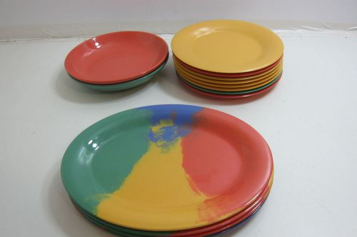 LOT OF 13  MODERN RETRO COLORED MELAMINE G.E.T DISHES DINNERWARE