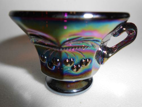 Amethyst purple carnival glass salt dip cellar celt cherry and cable pattern art