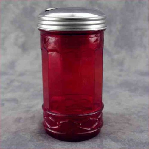 RED GLASS SUGAR SHAKER with FLIP SPOUT DISPENSER ~ DINER STYLE ~