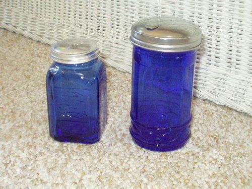 Cobalt Blue Vintage Salt Dispensers Lot of 2 Art Deco Metal Tops