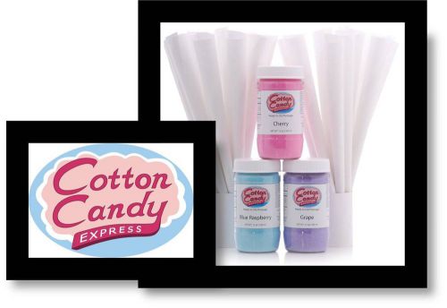 Floss sugar and cones kit cotton candy express - fun pack( 3 - 12 oz containers) for sale