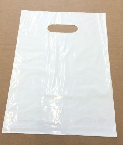 100 Qty. WHITE Plastic T-Shirt Retail Shopping Bags w/ Handles 9 x 12