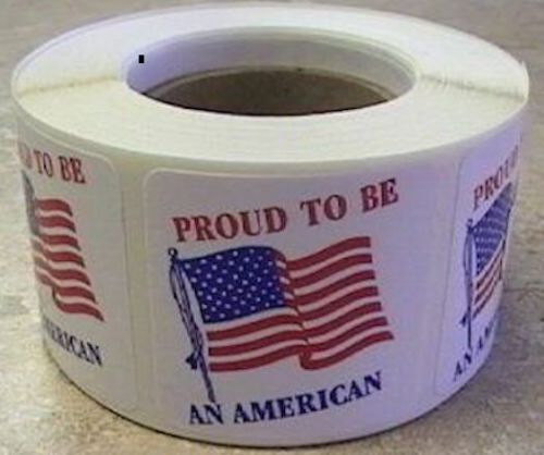 500 Labels of 1.5&#034;x1.5&#034; Proud to be an American Flag Stickers Laminated