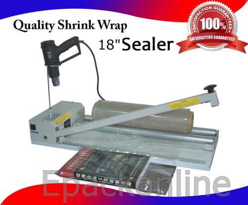New 18&#034; shrink wrap sealer machine l arm with shrink wrap film and heat gun kit for sale