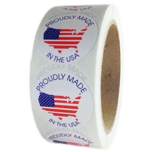 American Flag Map &#034;Proudly Made in the USA&#034; Circle Stickers 1.5&#034; diameter 500 ct