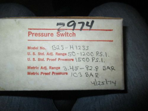 Barksdale 1500 psi pressure switch b2s -h12ss , 50-1200 psi adjustable range for sale