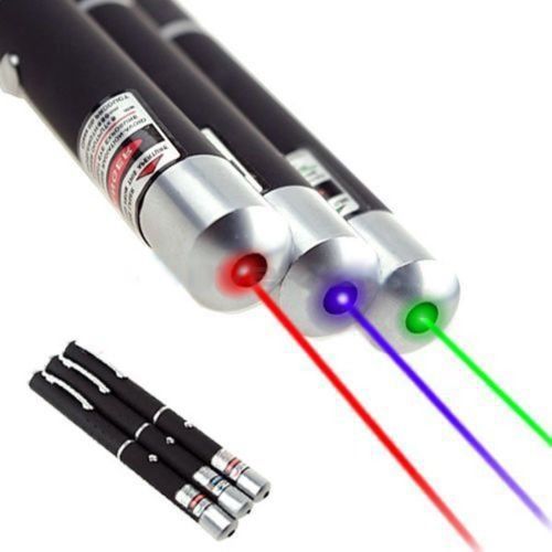 3x High Power 5MW Green + Blue Voilet + Red Lazer Ray Laser Pointer Pen
