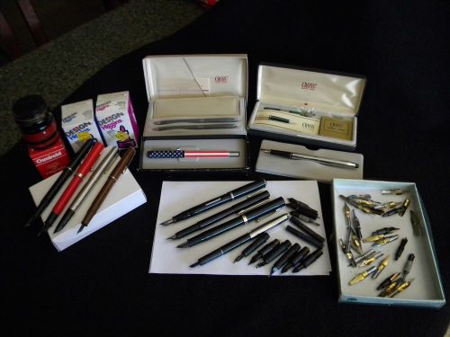 Mixed Lot of Fountain Pens, Tips , Ink, Cross, and misc AS IS