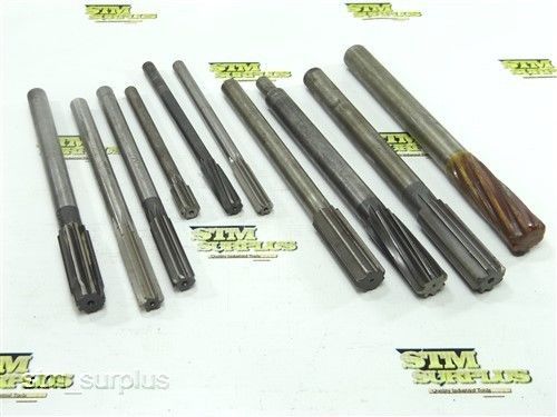 Lot of 10 hss straight &amp; reduced shank reamers 1/2&#034; to 15/16&#034; standard cleveland for sale