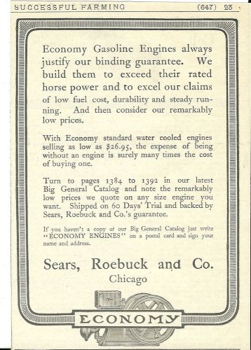 Sept.1912 Sears Roebuck &amp; Co. Chicago Economy Engine ad