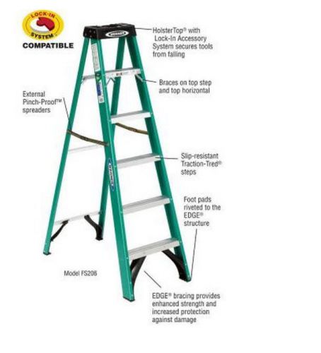 Werner 6 ft Fiberglass Step Ladder with 225 Load Capacity Type II Duty Rating