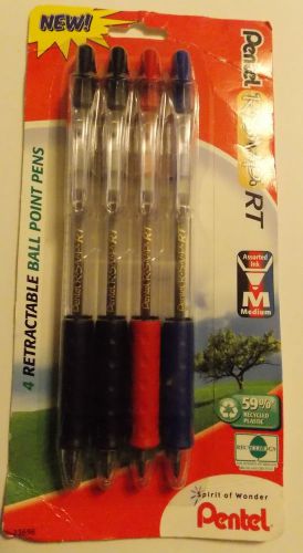 4 Pentel R.S.V.P. RT Retractable Ball Point Ink Pens M Medium Black Red Blue NEW