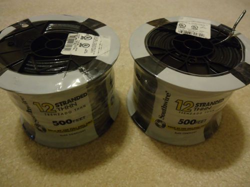 New 12 AWG THHN 2 Rolls Copper Wire Black Stranded 500&#039; ea. 1000&#039; total  #12