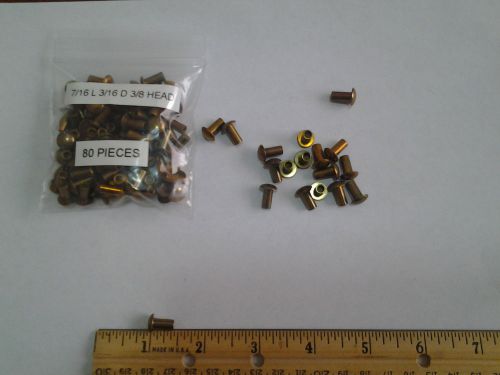 80 VINTAGE SOLID BRASS RIVETS 7/16 LONG 3/16 DIA. 3/8 OVAL HEAD