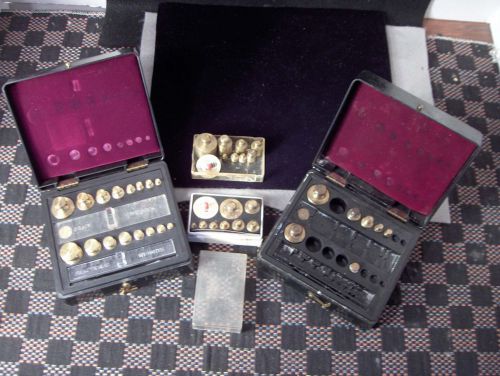 Four boxes of vintage ohaus pharmaceutical apothecary brass scale weights for sale