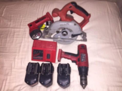 Milwaukee 1/2&#034; Cordless 18V Hammer Drill Saw Light Charger And 3 Batteries